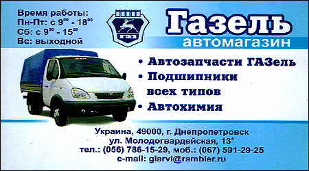 Автомагазин Газель Молодогвардійська 13 А